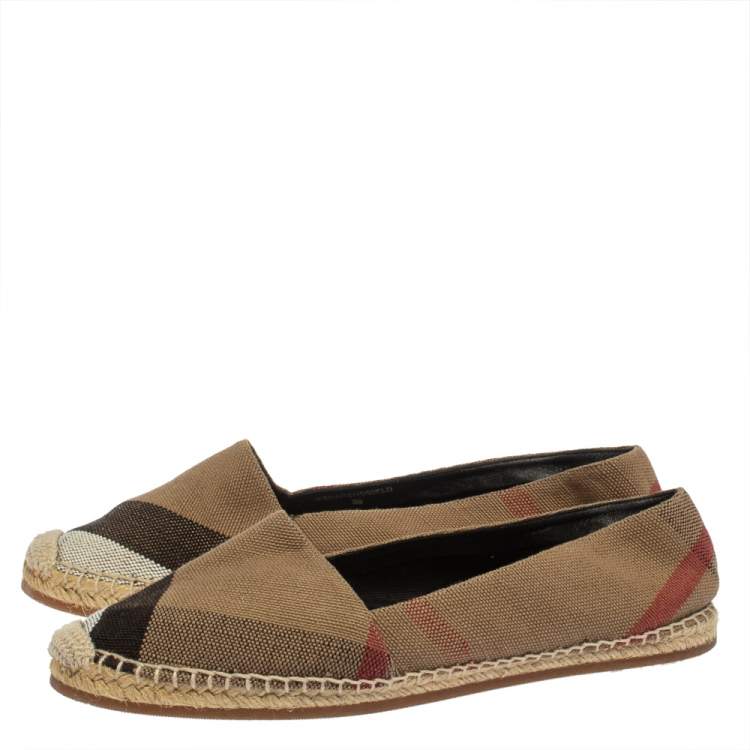 Pre Owned Burberry Brown Canvas House Check Espadrilles Flats Size 39