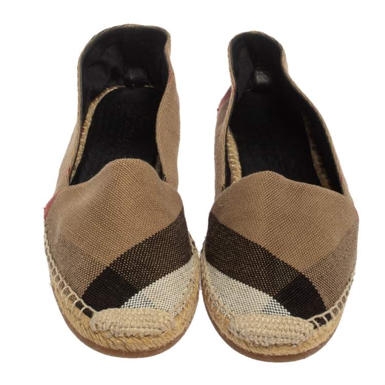 Pre Owned Burberry Brown Canvas House Check Espadrilles Flats Size 39