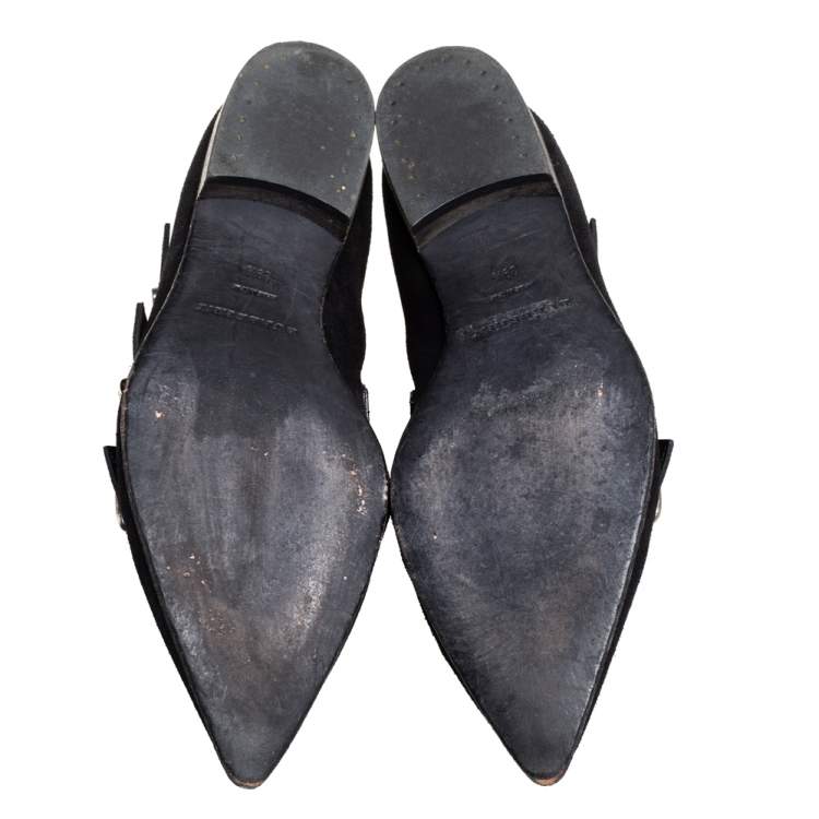 Pre Owned Burberry Black Suede Milner Buckle Detail Ankle Boots Size 39.5