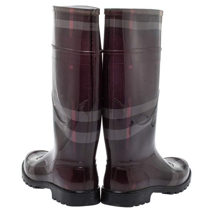 Pre Owned Burberry Burgundy Novacheck Rubber Rain Boots Size 41