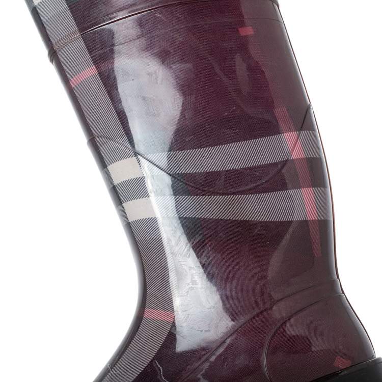 Pre Owned Burberry Burgundy Novacheck Rubber Rain Boots Size 41