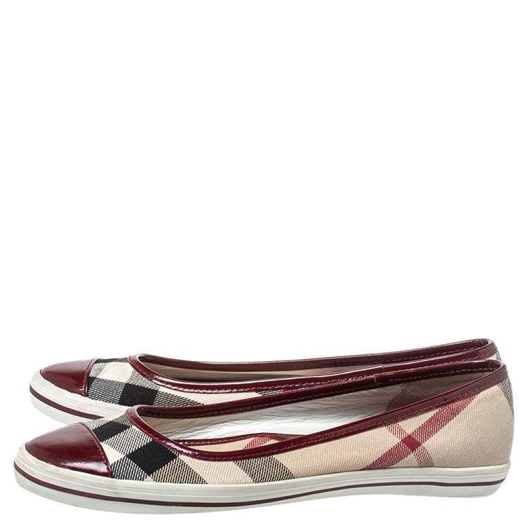 Pre Owned Burberry Multicolor Nova Check Canvas And Patent Leather Cap Toe Ballet Flats Size 39