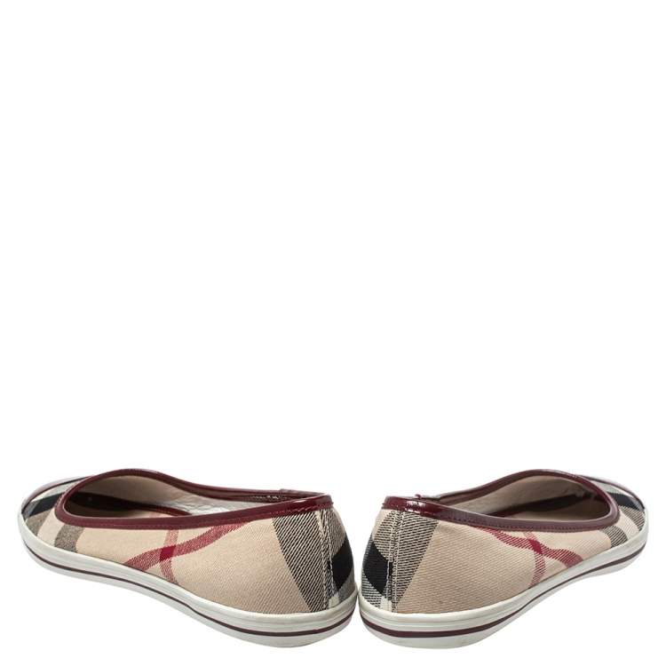 Pre Owned Burberry Multicolor Nova Check Canvas And Patent Leather Cap Toe Ballet Flats Size 39