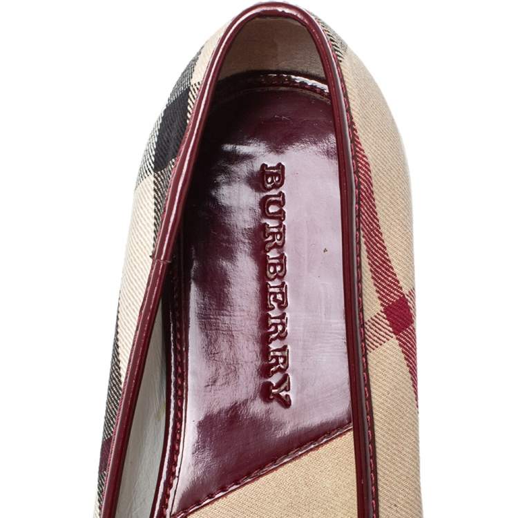 Pre Owned Burberry Multicolor Nova Check Canvas And Patent Leather Cap Toe Ballet Flats Size 39