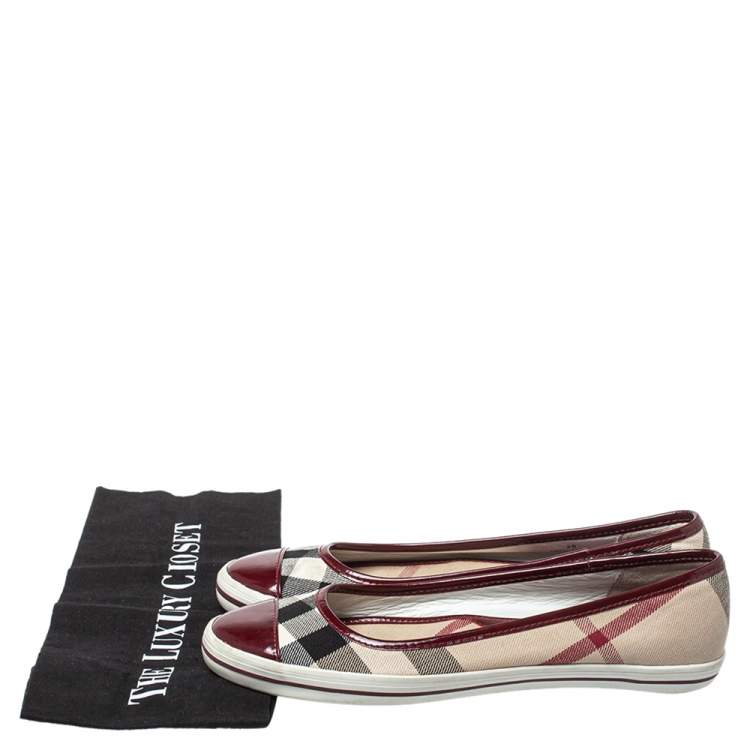 Pre Owned Burberry Multicolor Nova Check Canvas And Patent Leather Cap Toe Ballet Flats Size 39