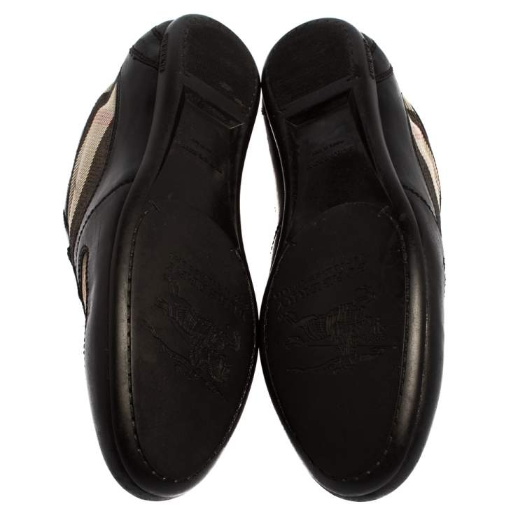 Pre Owned Burberry Black Leather And Check Canvas Low Top Sneakers Size 37