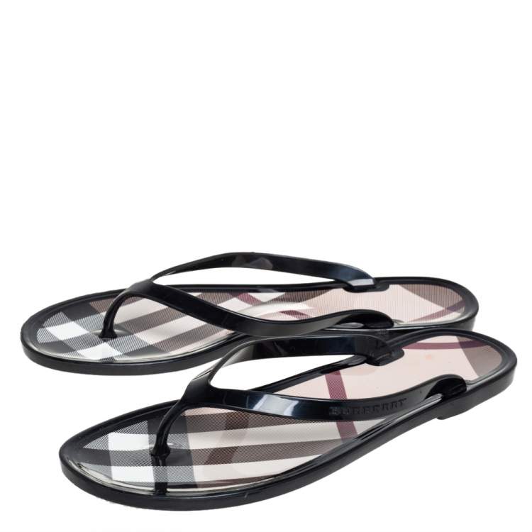 Pre Owned Burberry Black Jelly Thong Flats Size 37