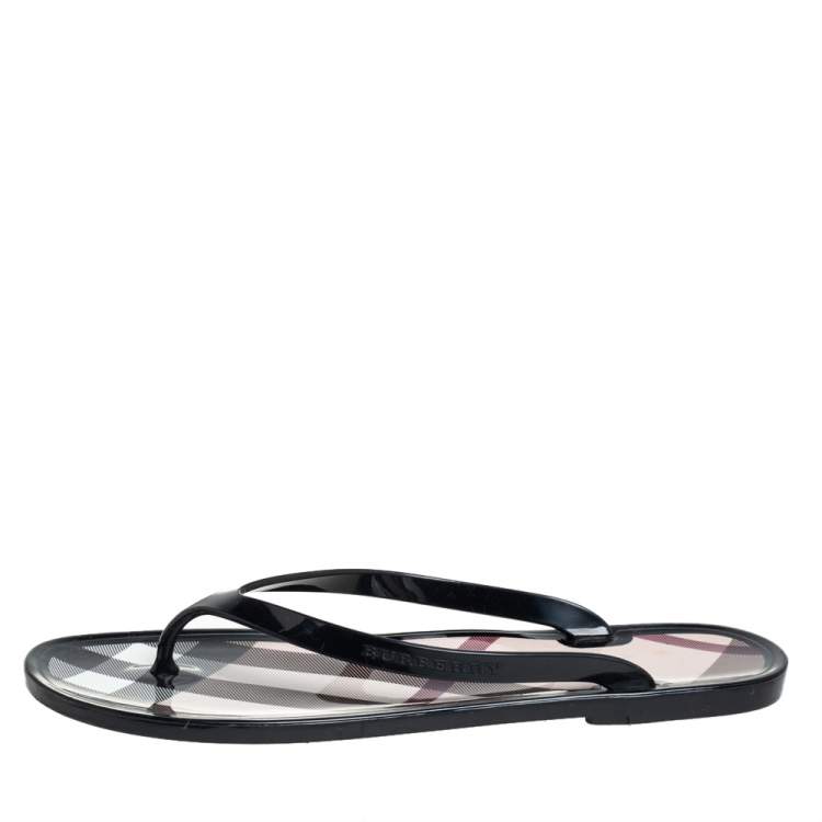 Pre Owned Burberry Black Jelly Thong Flats Size 37