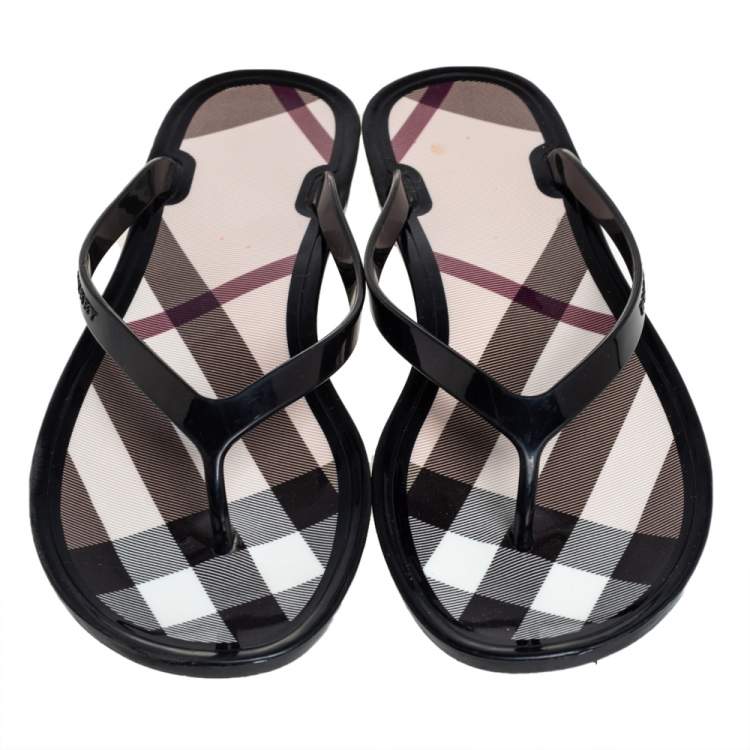 Pre Owned Burberry Black Jelly Thong Flats Size 37