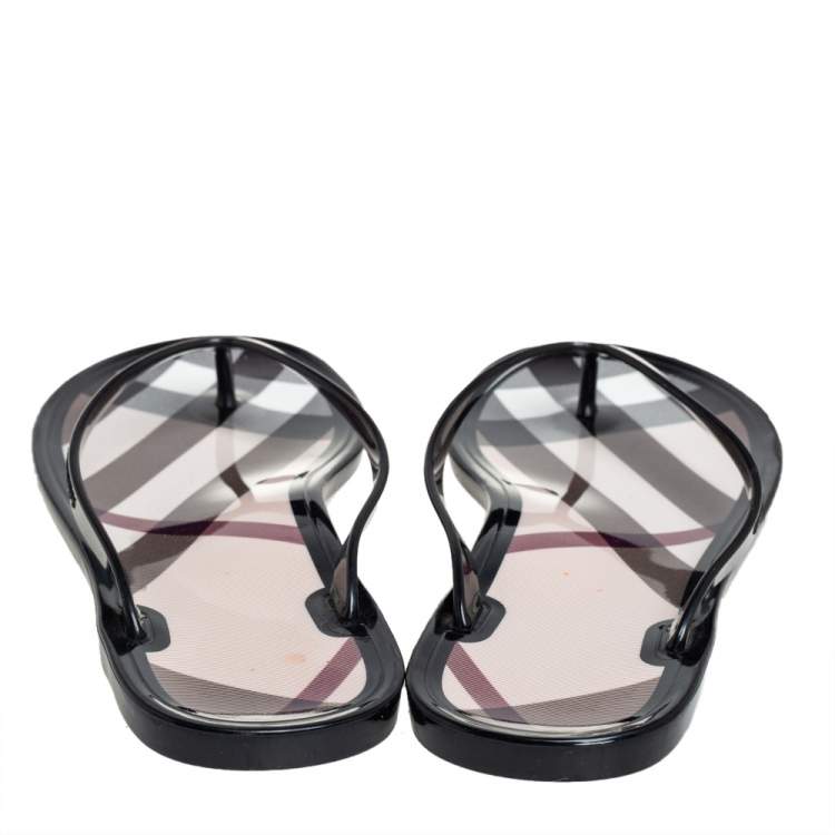 Pre Owned Burberry Black Jelly Thong Flats Size 37
