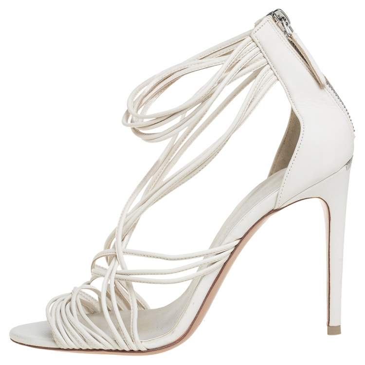 مملوكة مسبقًا Burberry White Leather Multi Strap Sandals Size 39
