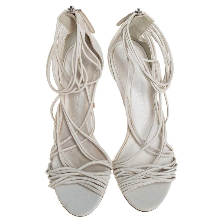 مملوكة مسبقًا Burberry White Leather Multi Strap Sandals Size 39