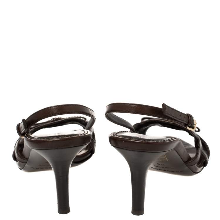 Pre Owned Burberry Brown Nova Check Canvas And Leather Slingback Sandals Size 36