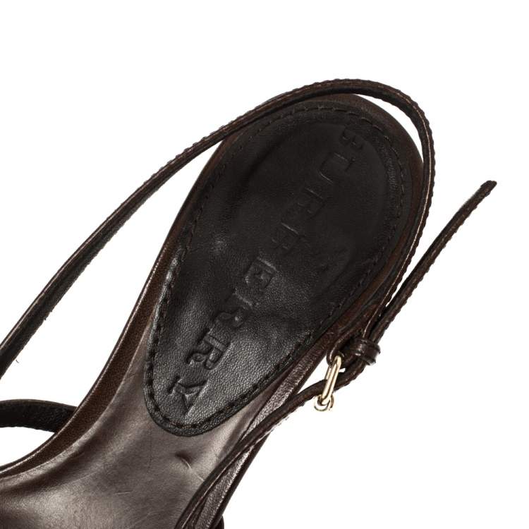 Pre Owned Burberry Brown Nova Check Canvas And Leather Slingback Sandals Size 36