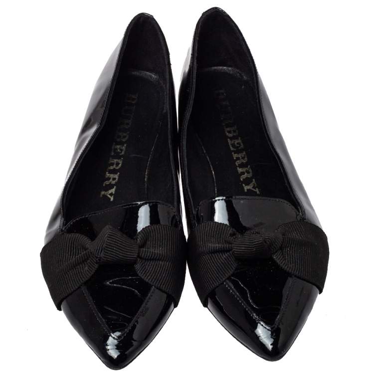 Pre Owned Burberry Black Patent Leather Halton Ballet Flats Size 37.5