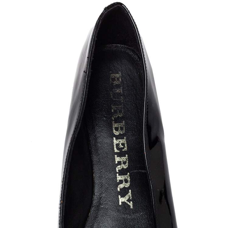 Pre Owned Burberry Black Patent Leather Halton Ballet Flats Size 37.5