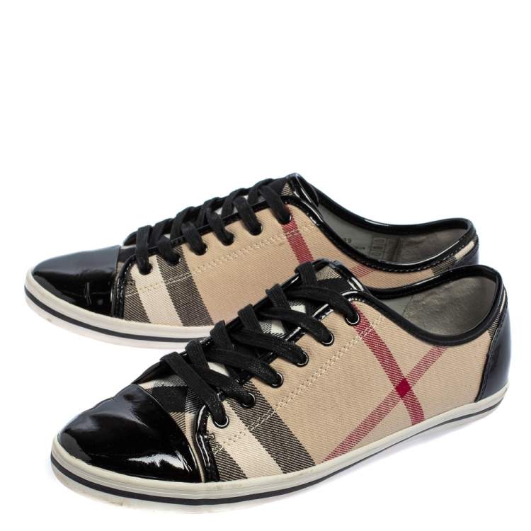 Pre Owned Burberry Beige/Black Novacheck Canvas And Leather Cap Toe Low Top Sneakers Size 39
