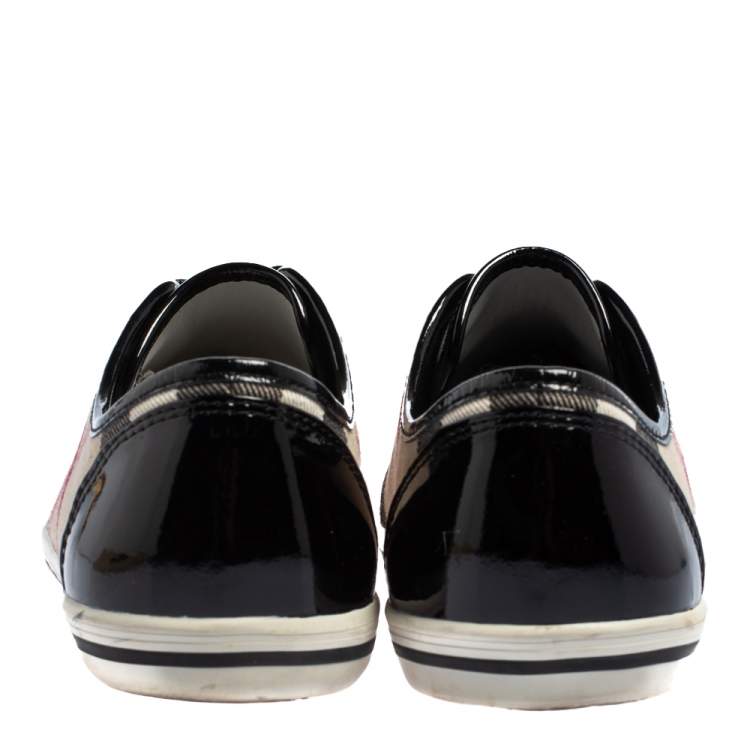 Pre Owned Burberry Beige/Black Novacheck Canvas And Leather Cap Toe Low Top Sneakers Size 39