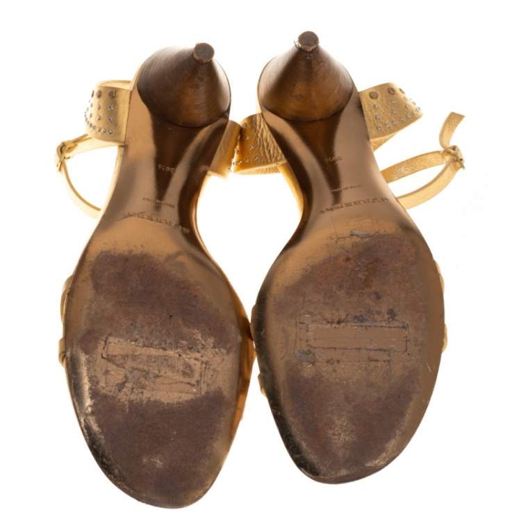 Pre Owned Burberry Gold Leather Ankle Strap Crisscross  Sandals Size 39.5