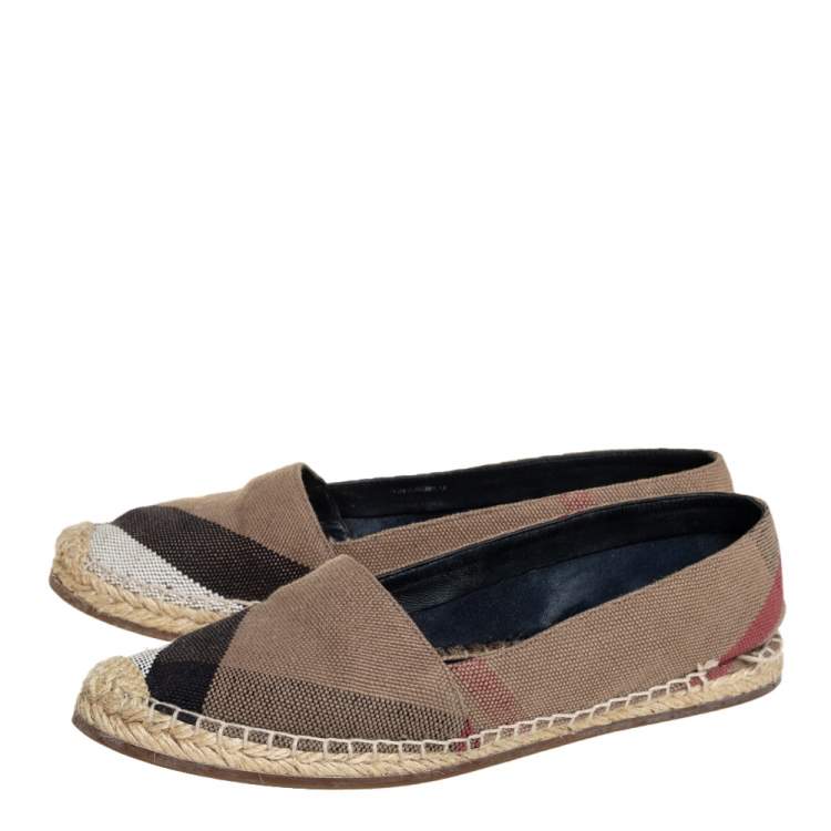 Pre Owned Burberry Brown Check Canvas Espadrille Flats Size 37