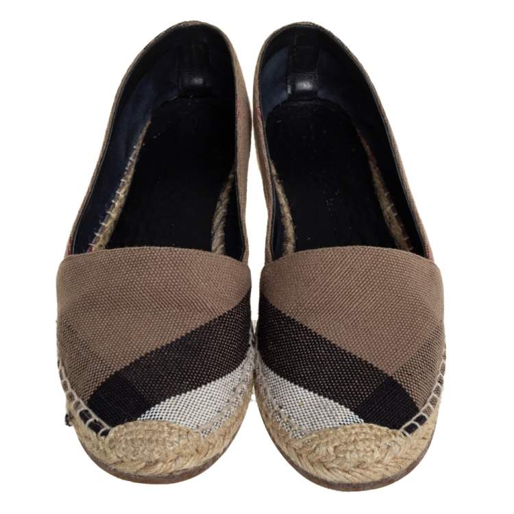 Pre Owned Burberry Brown Check Canvas Espadrille Flats Size 37