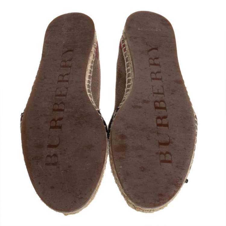 Pre Owned Burberry Brown Check Canvas Espadrille Flats Size 37
