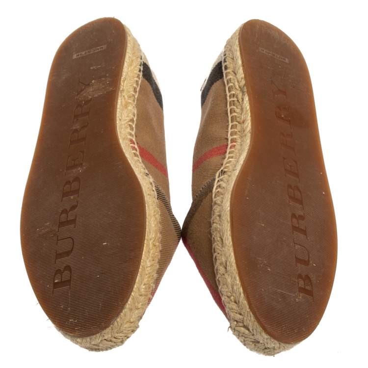 Pre Owned Burberry Beige Check Canvas Espadrille Flats Size 35