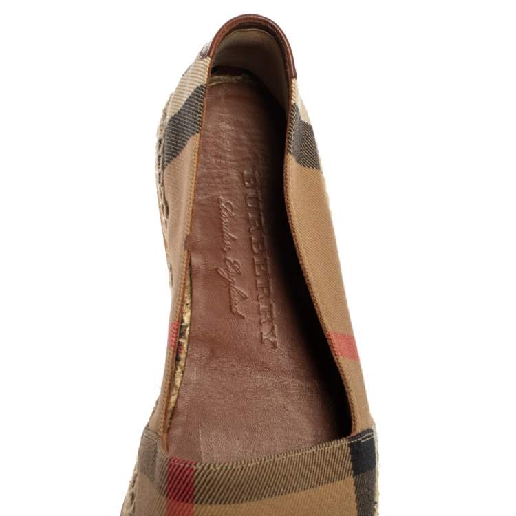 Pre Owned Burberry Beige Check Canvas Espadrille Flats Size 35