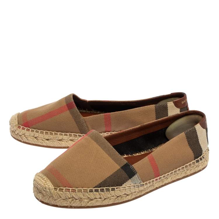 Pre Owned Burberry Beige Check Canvas Espadrille Flats Size 35