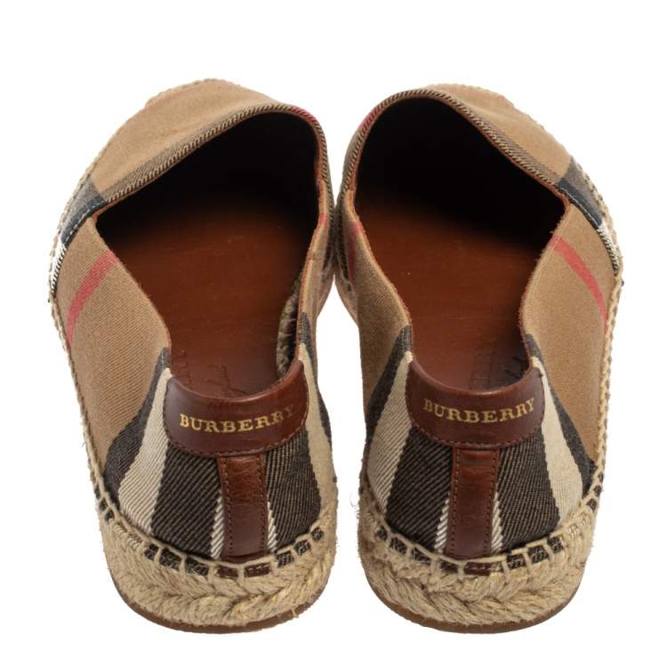 Pre Owned Burberry Beige Check Canvas Espadrille Flats Size 35