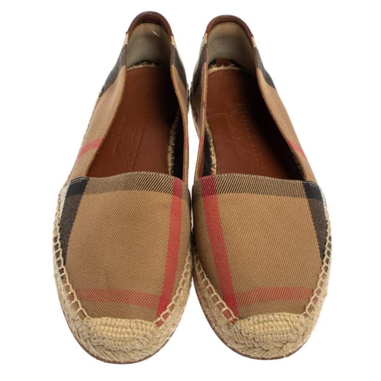 Pre Owned Burberry Beige Check Canvas Espadrille Flats Size 35