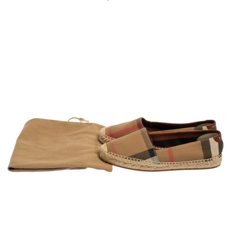 Pre Owned Burberry Beige Check Canvas Espadrille Flats Size 35
