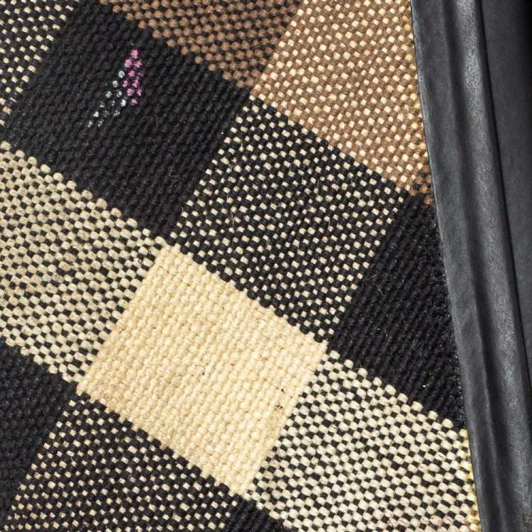 Pre Owned Burberry Beige/Black Check Canvas And Rubber Midcalf Boots Size 39