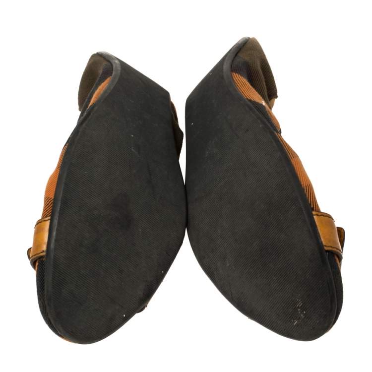 Pre Owned Burberry Multicolor Nova Check Canvas And Leather Buckle Scrunch Ballet Flats  Size 39