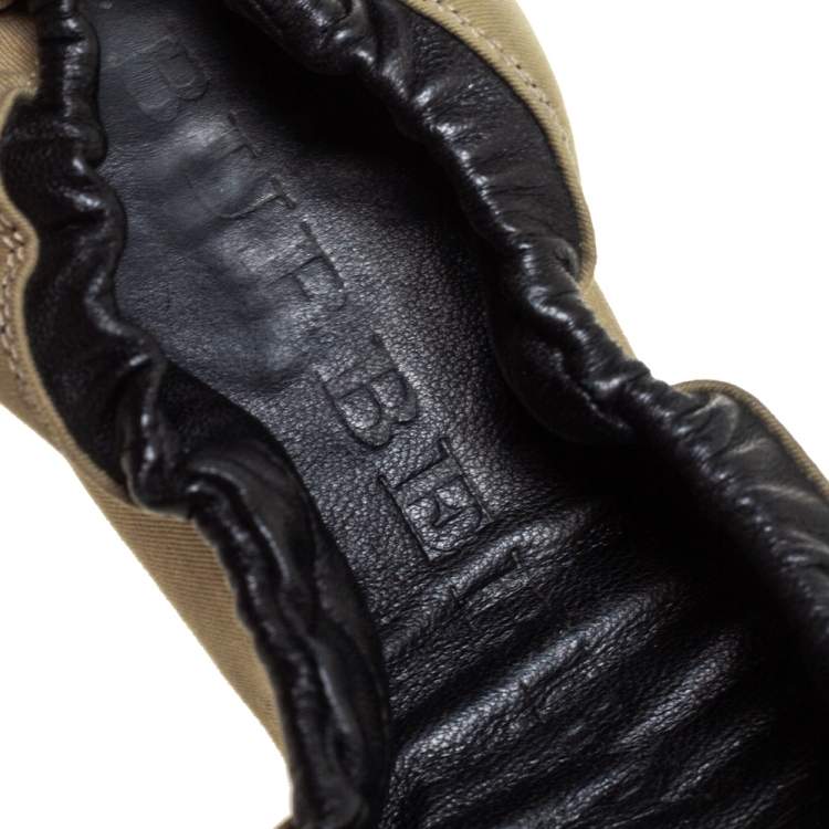 Pre Owned Burberry Beige/Black Leather And Canvas Scrunch Ballet Flats Size 39