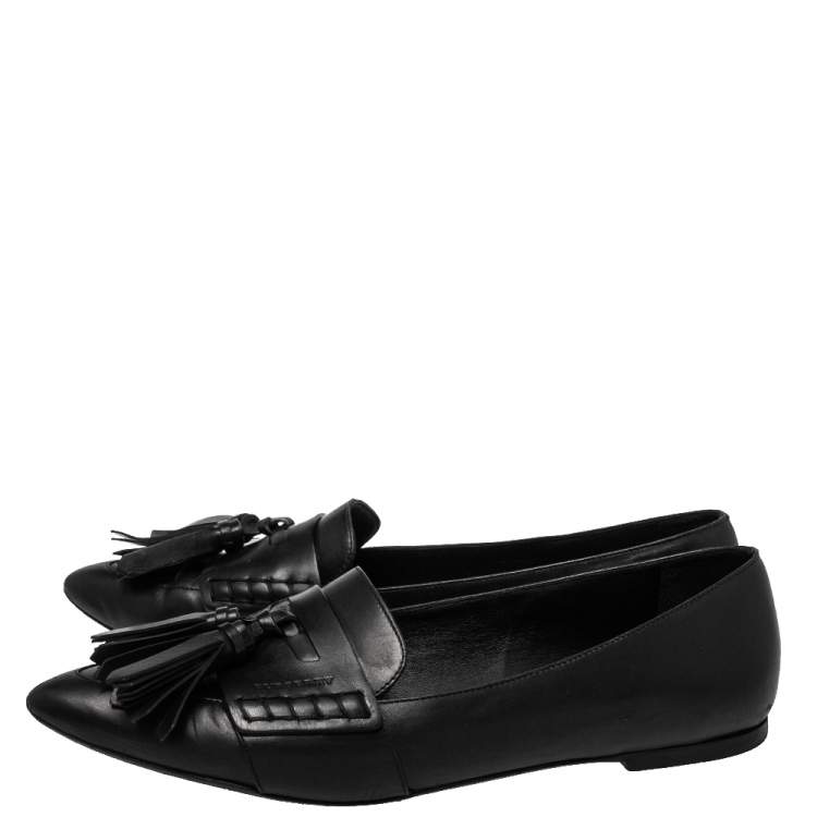 Pre Owned Burberry Black Leather Coledale Tassel Pointed Toe Penny Loafers Size 40