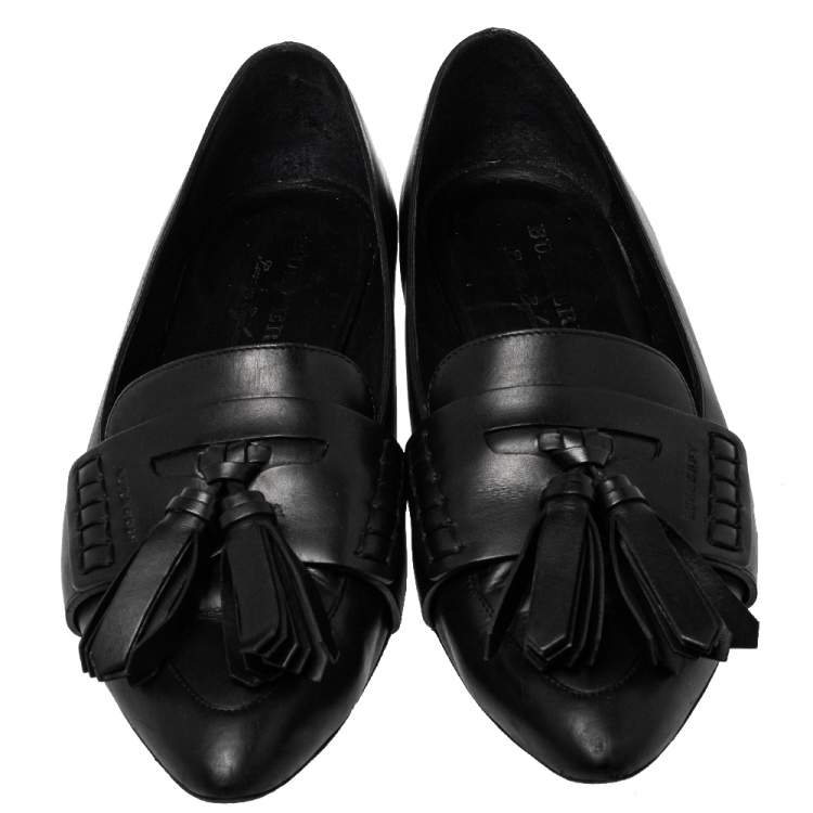 Pre Owned Burberry Black Leather Coledale Tassel Pointed Toe Penny Loafers Size 40