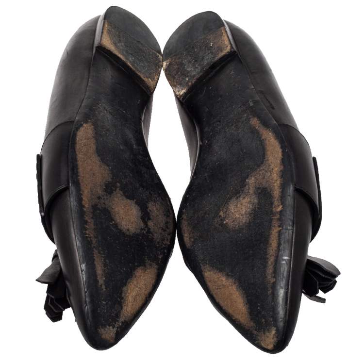 Pre Owned Burberry Black Leather Coledale Tassel Pointed Toe Penny Loafers Size 40