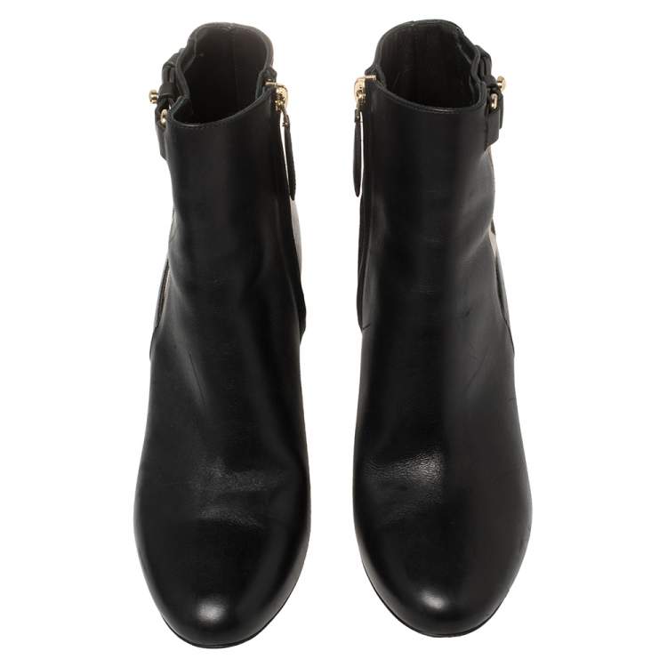 Pre Owned Burberry Black Leather And Nova Check Canvas Ivybridge Boots Size 38
