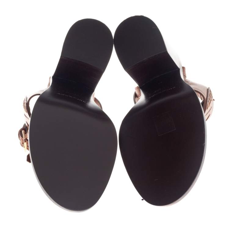 Pre Owned Burberry Brown Leather Bethany Tassel Detail Block Heel Ankle Strap Sandals Size 39