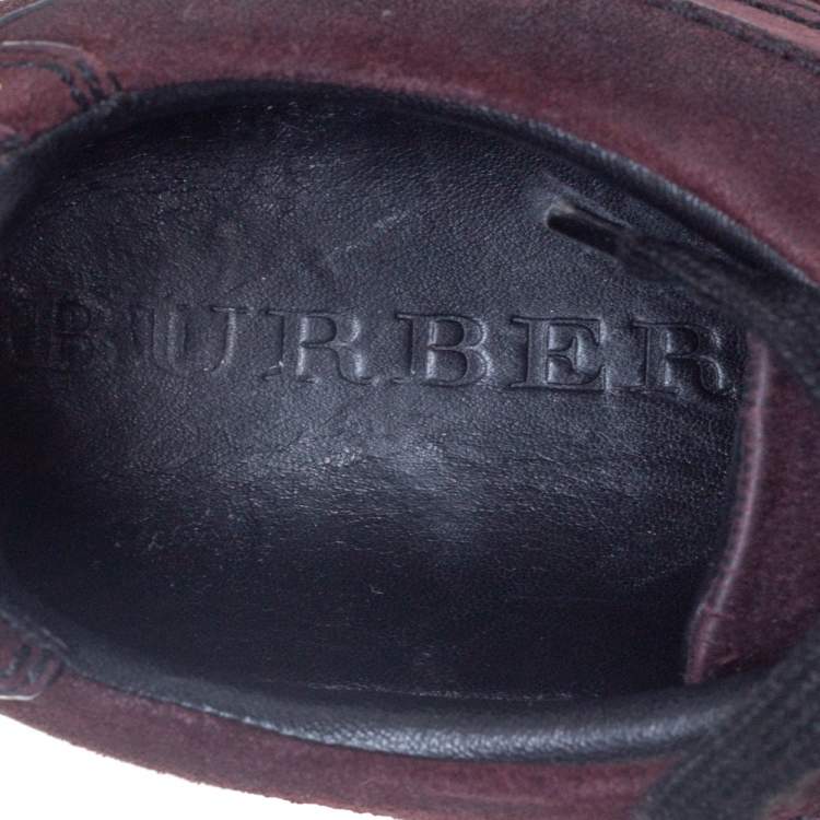 Pre Owned Burberry Burgundy Suede And Satin Studded Low Top Sneakers Size 38
