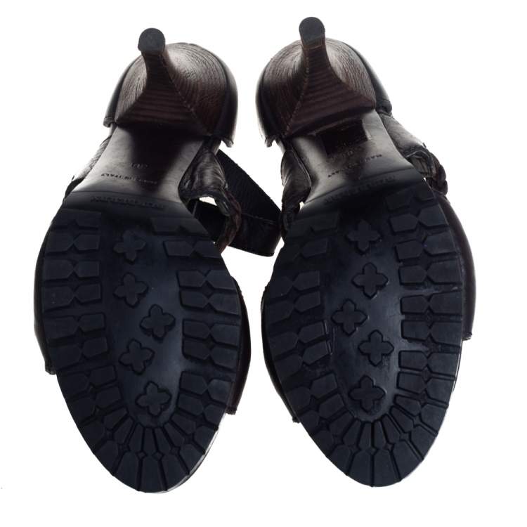 Pre Owned Burberry Black/Brown Leather Ankle Strap Sandals Size 38
