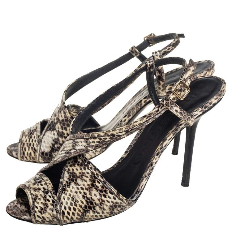 مملوكة مسبقًا Burberry Beige/Brown Embossed Python Leather Criss Cross Slingback Sandals Size 39