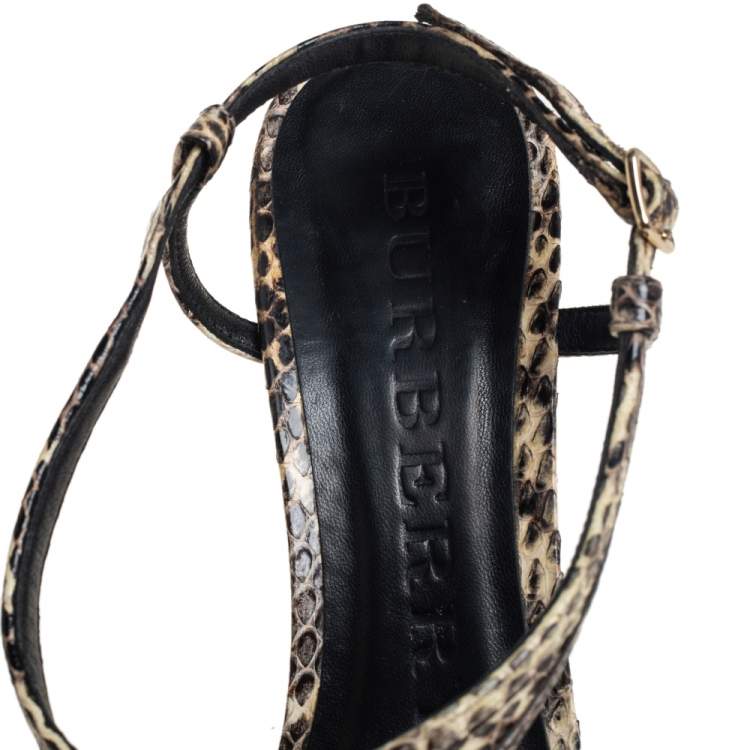 مملوكة مسبقًا Burberry Beige/Brown Embossed Python Leather Criss Cross Slingback Sandals Size 39
