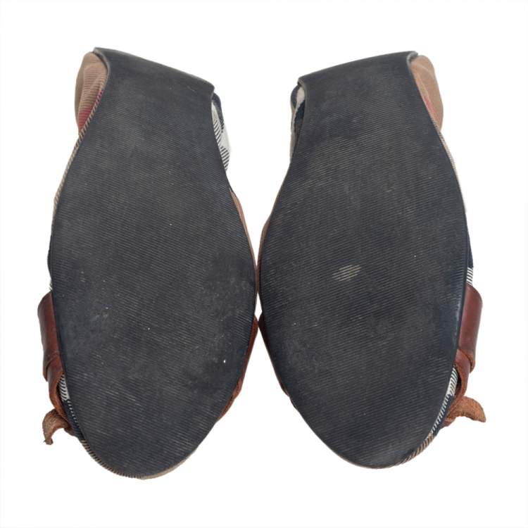 Pre Owned Burberry Multicolor Novacheck Canvas And Leather Buckle Scrunch Ballet Flats Size 39