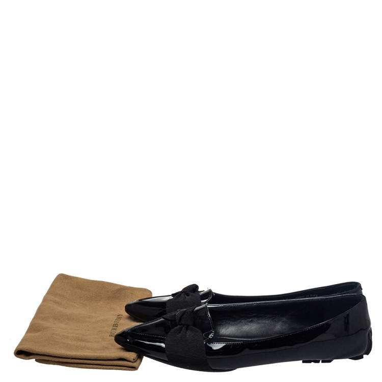 Pre Owned Burberry Black Patent Leather Ballet Flats Size 38