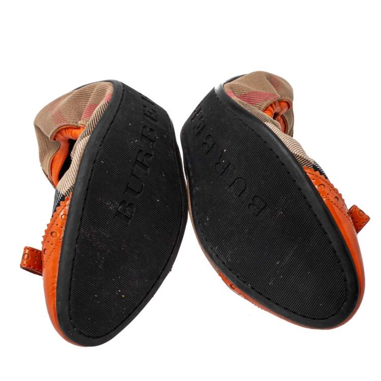 Pre Owned Burberry Beige/Orange Canvas And Leather Scrunch Ballet Flats Size 38.5