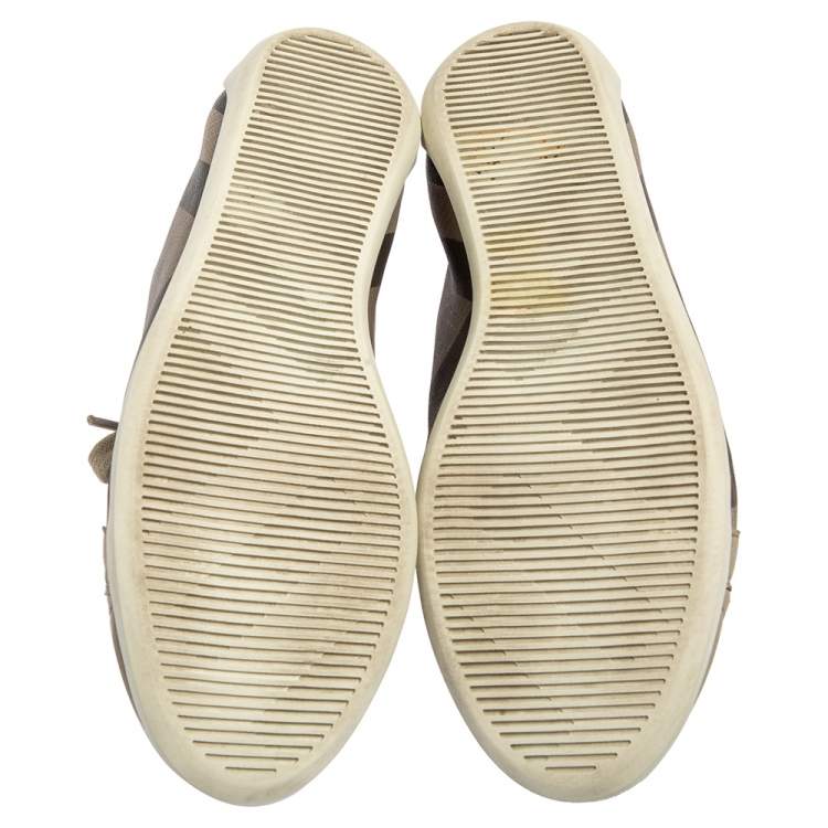 Pre Owned Burberry Beige/Grey Novacheck Canvas And Leather Cap Toe Low Top Sneakers Size 37