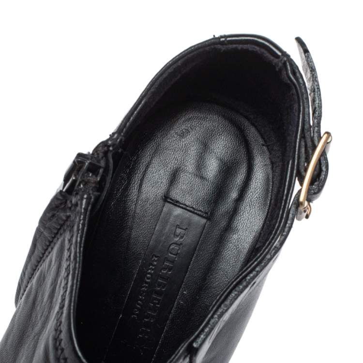 Pre Owned Burberry Black Leather Pointed Toe Booties Size 36