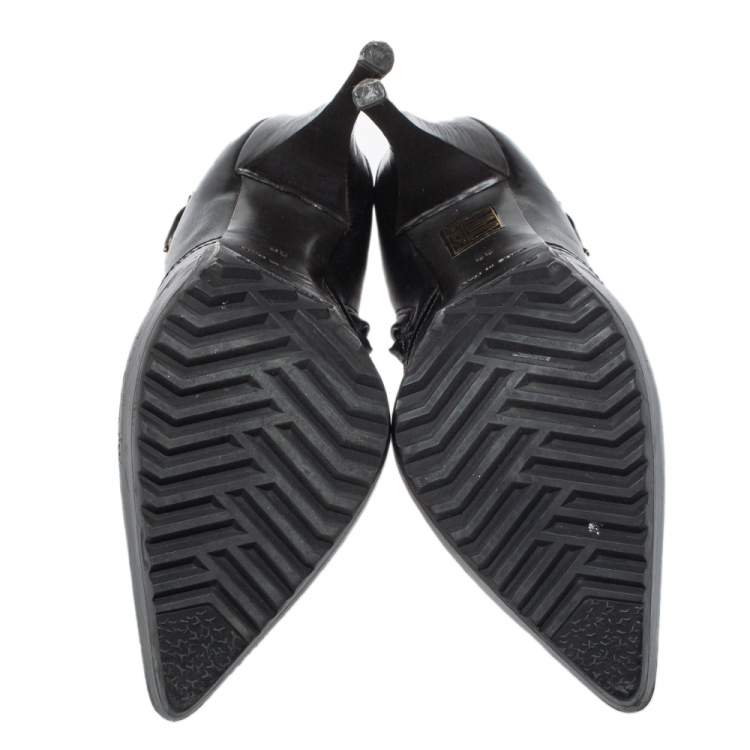 Pre Owned Burberry Black Leather Pointed Toe Booties Size 36